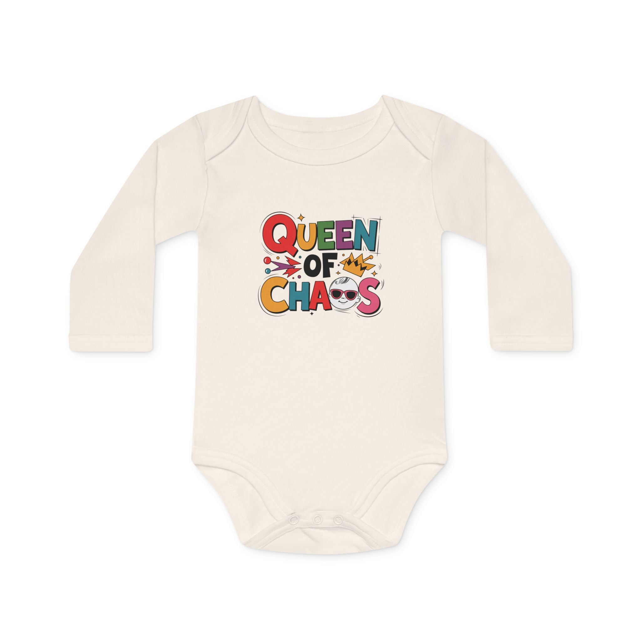 "Queen of chaos" Baby Long-Sleeve Organic Bodysuit
