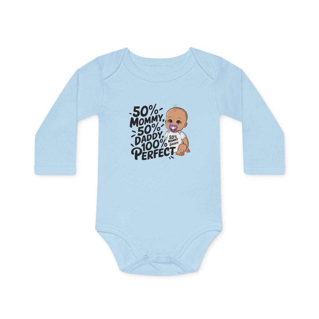 "50% mommy 50% daddy 100% perfect" Baby Long-Sleeve Organic Bodysuit