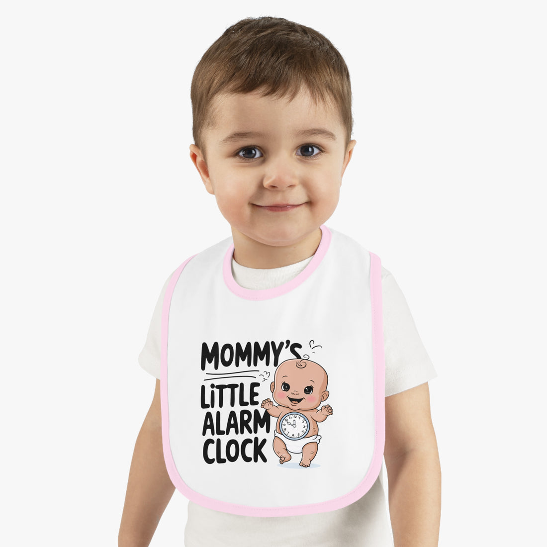 "Mommy's little alarm clock" Baby Contrast Trim Jersey Bib