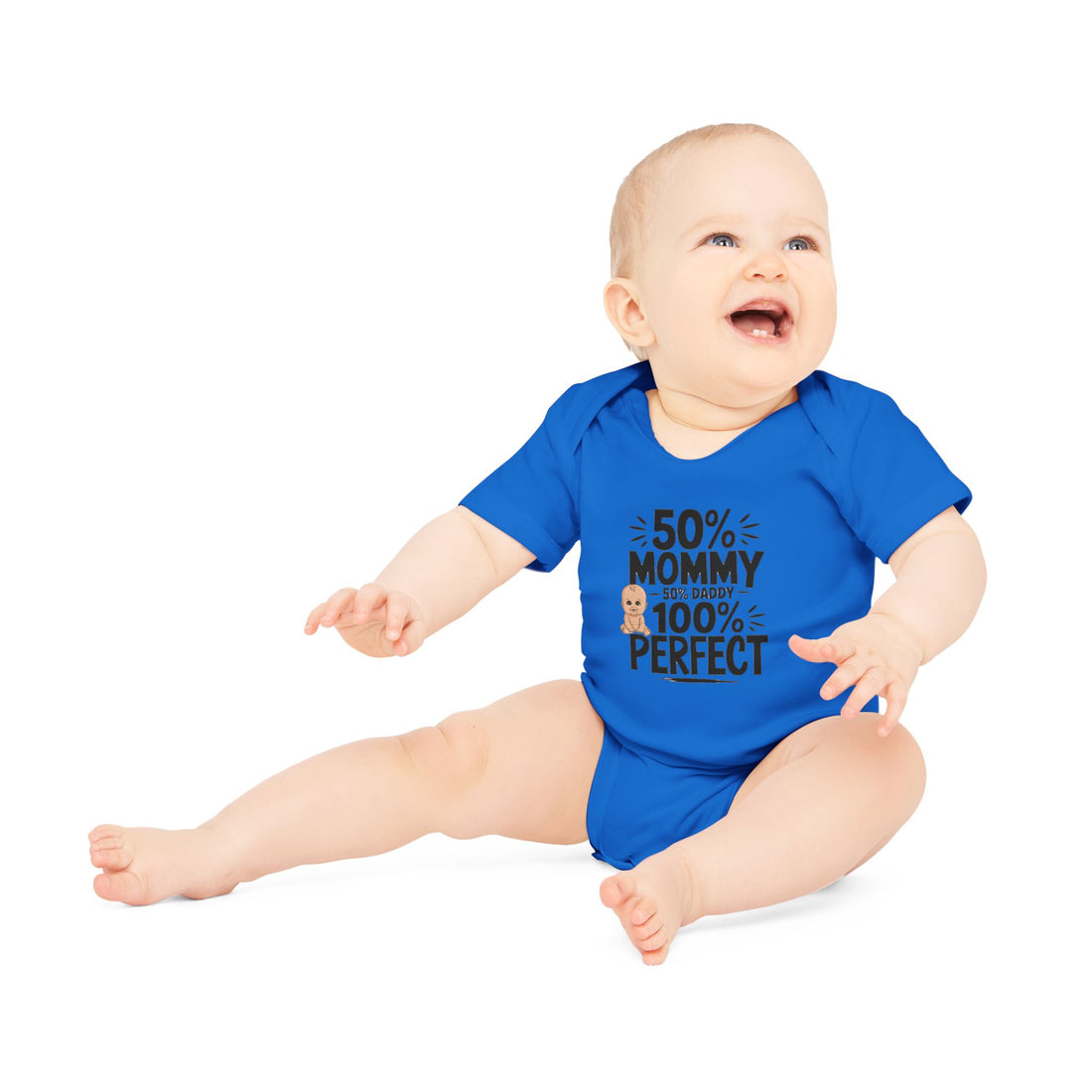 "50% mommy 50% daddy 100% perfect" Baby Organic Short Sleeve Bodysuit