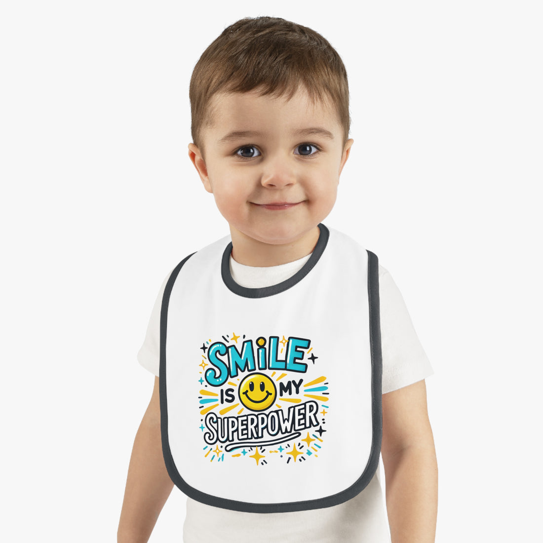 "Smile is my superpower" Baby Contrast Trim Jersey Bib