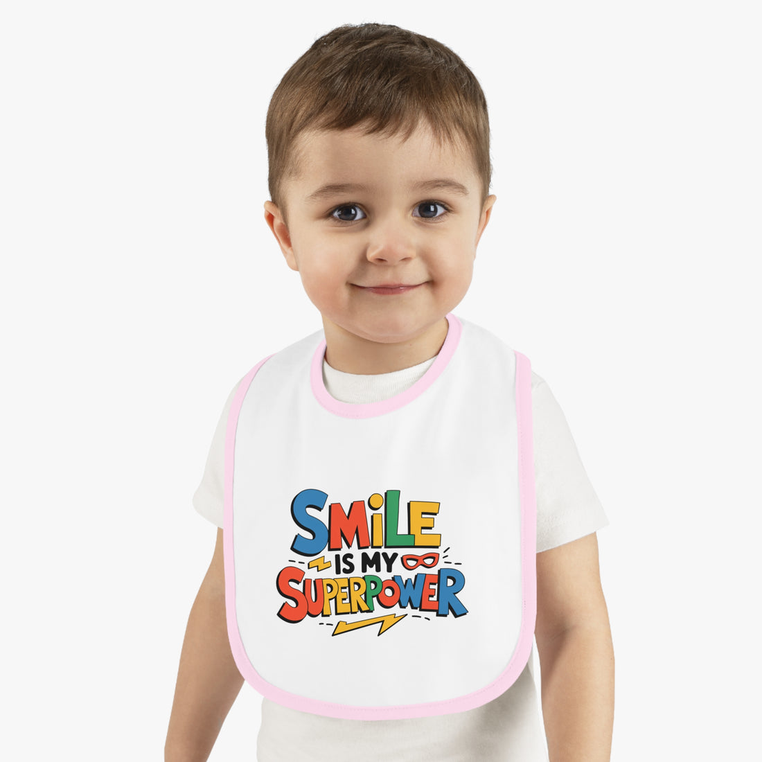 "Smile is my superpower" Baby Contrast Trim Jersey Bib