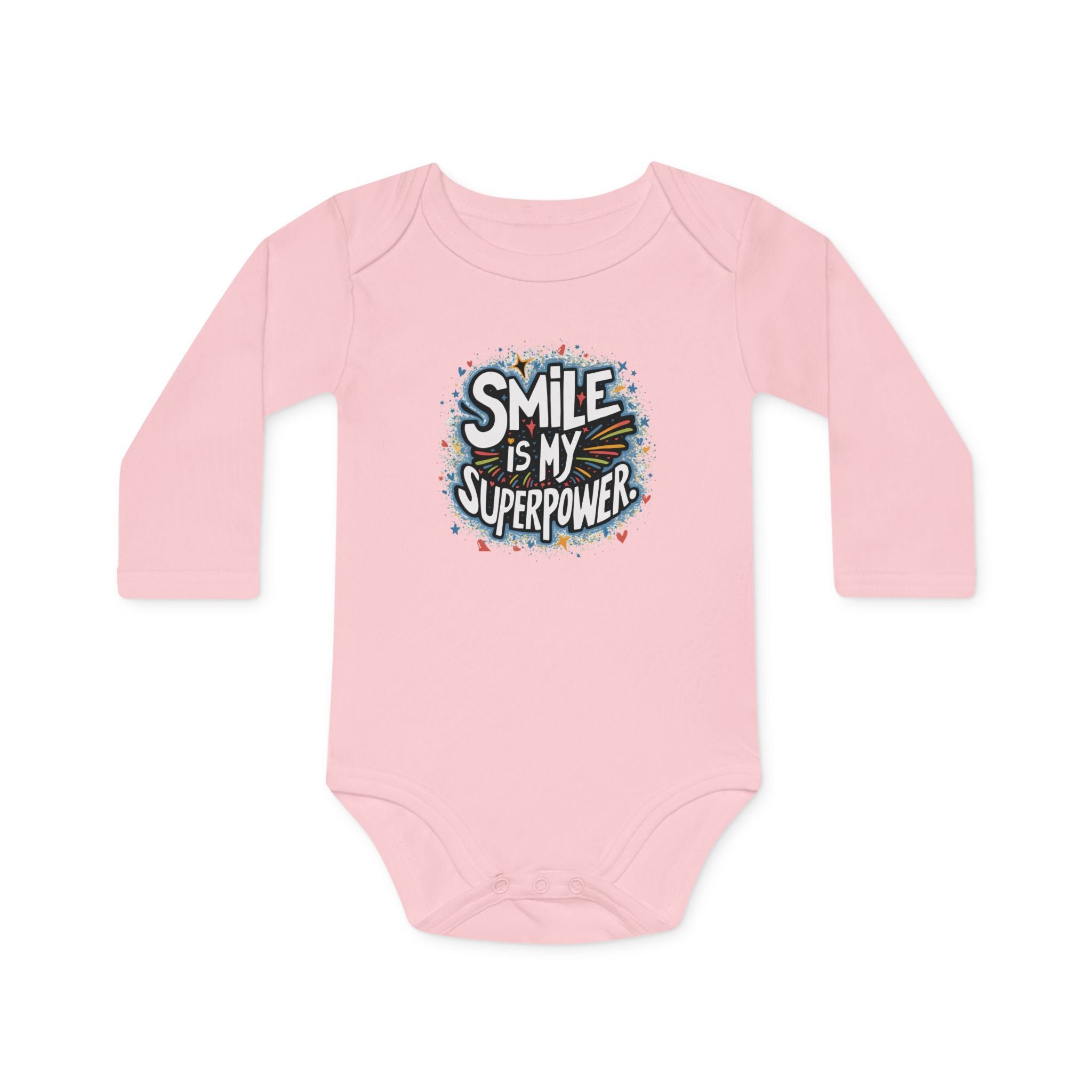 "Smile is my superpower" Baby Long-Sleeve Organic Bodysuit