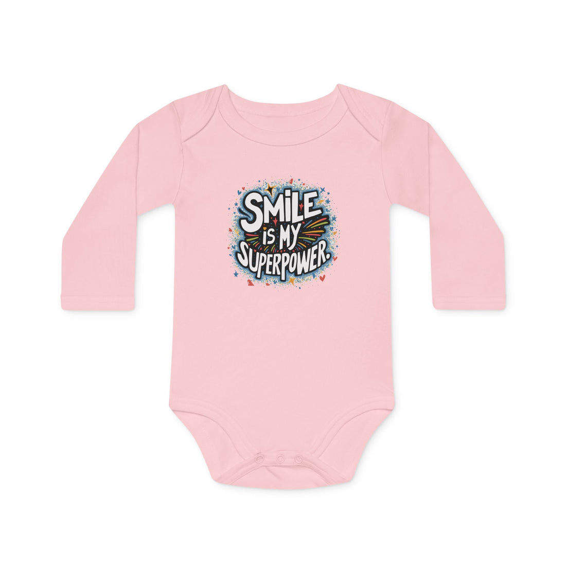 "Smile is my superpower" Baby Long-Sleeve Organic Bodysuit