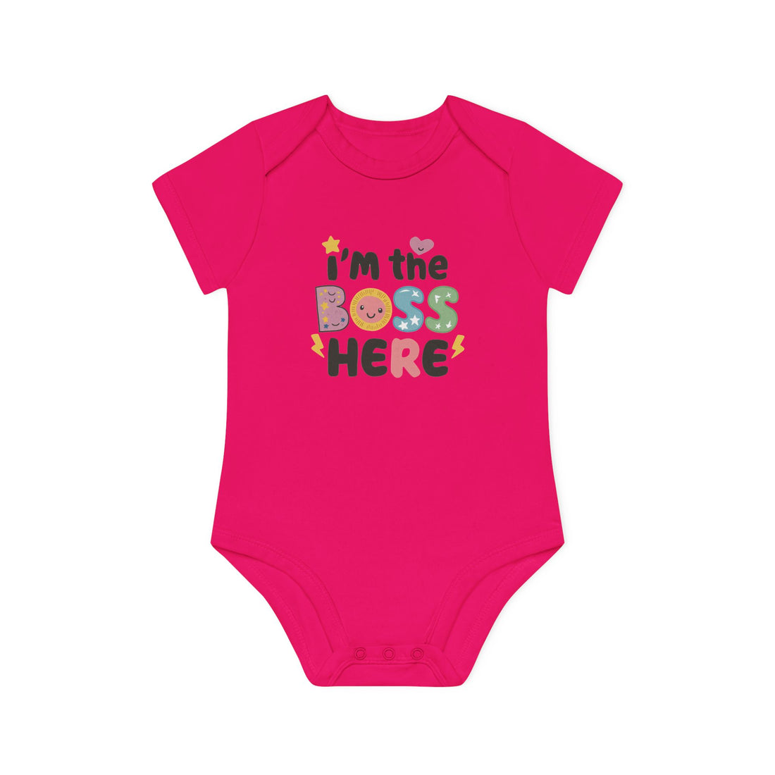 "I'm the boss here" Baby Organic Short Sleeve Bodysuit