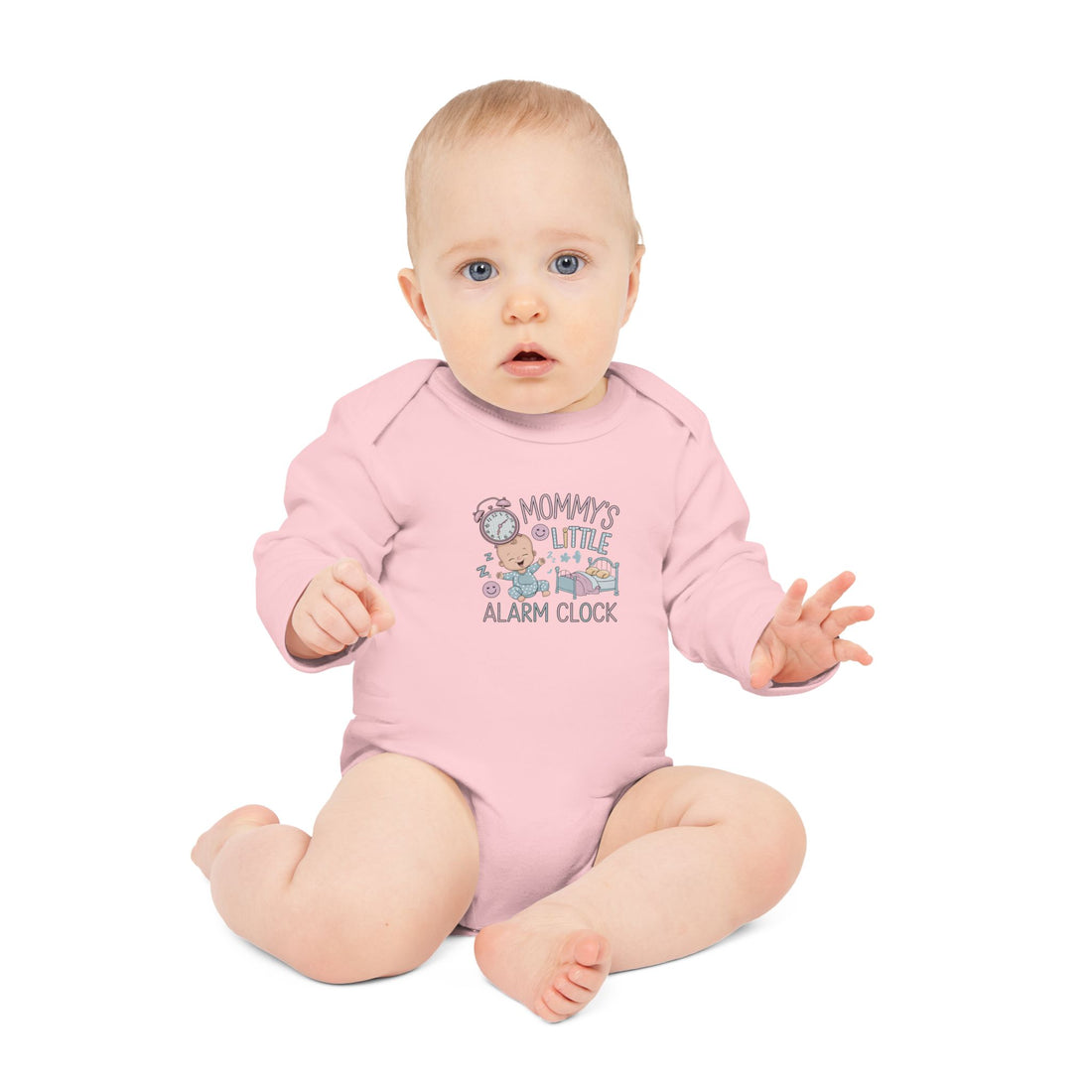 "Mommy's little alarm clock" Baby Long-Sleeve Organic Bodysuit