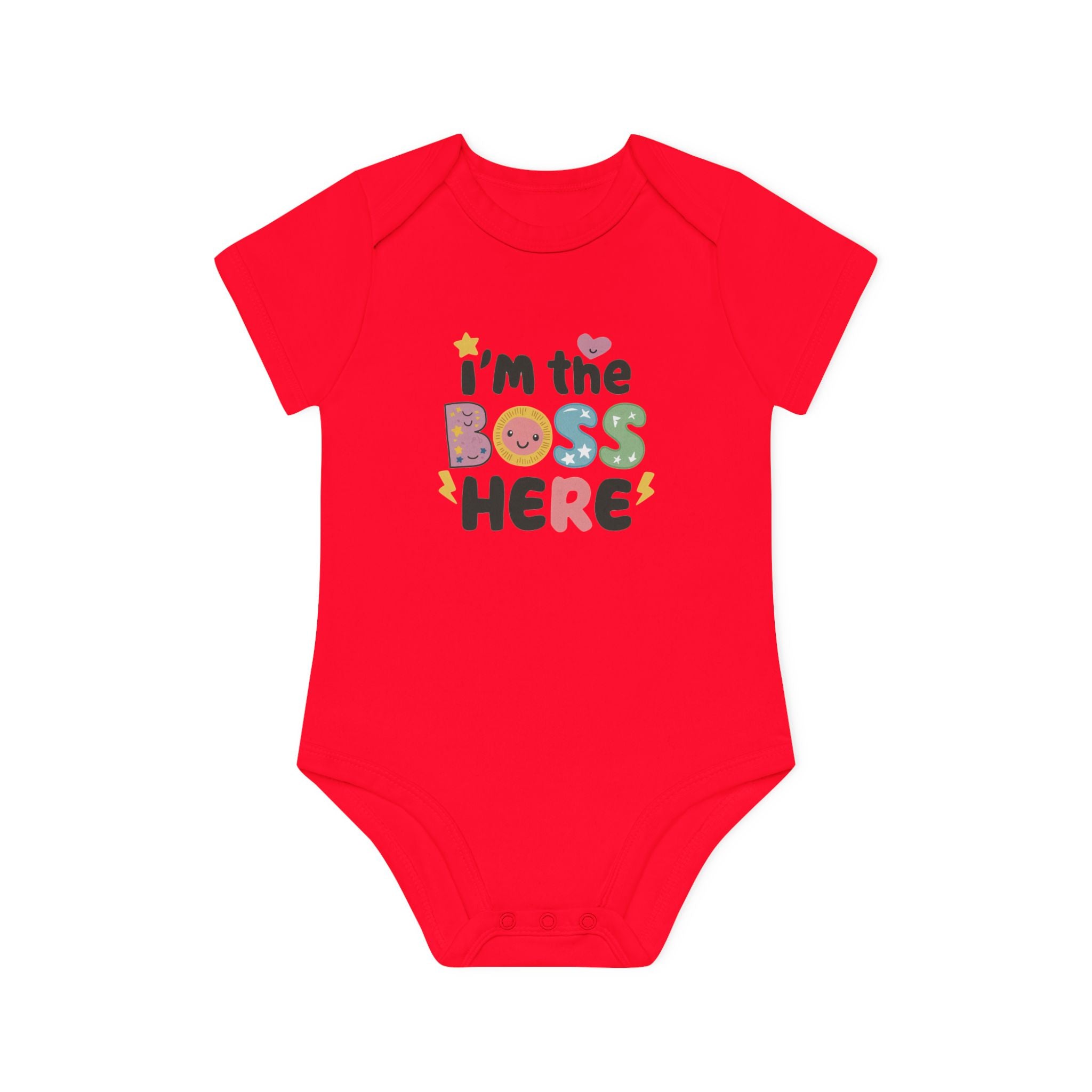 "I'm the boss here" Baby Organic Short Sleeve Bodysuit