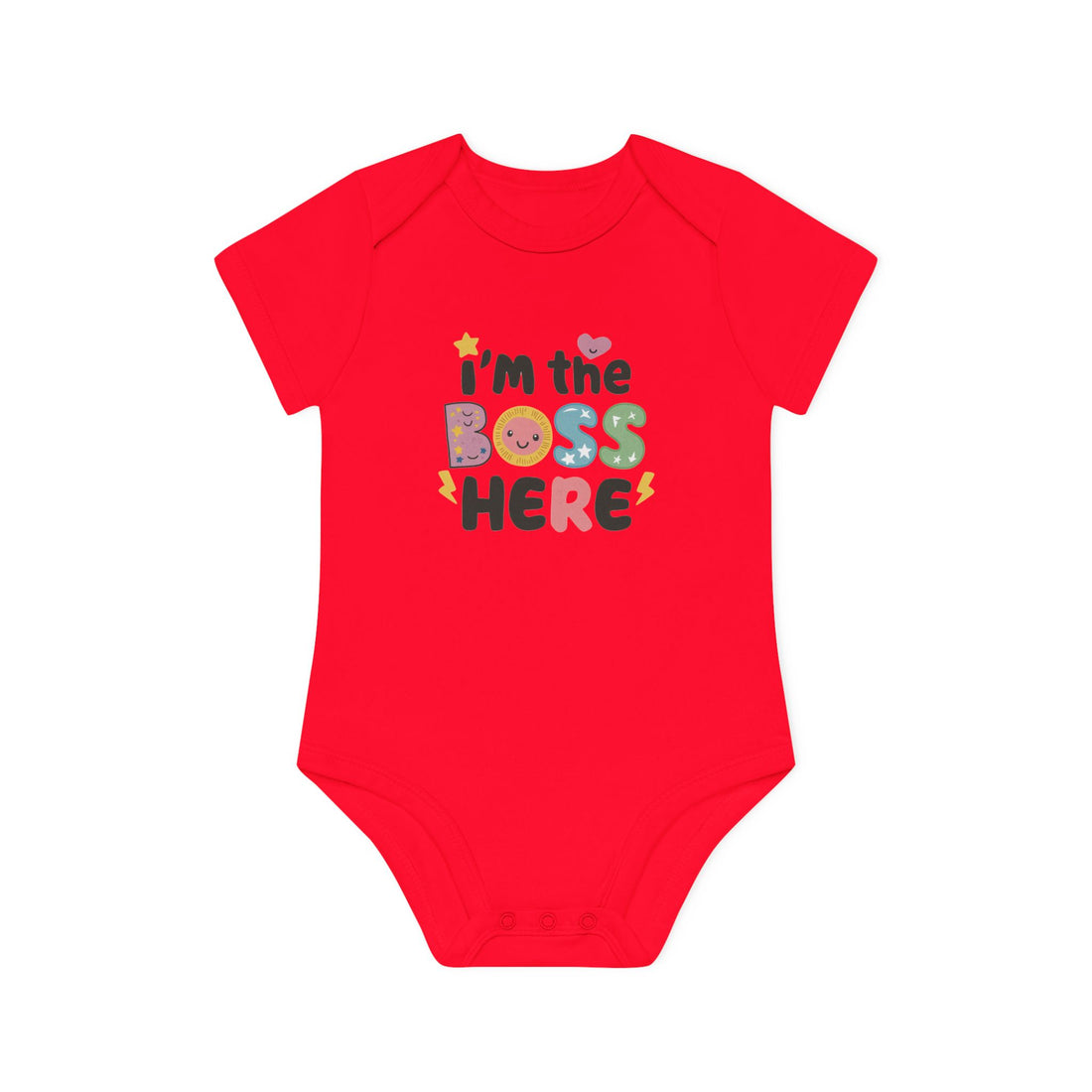 "I'm the boss here" Baby Organic Short Sleeve Bodysuit