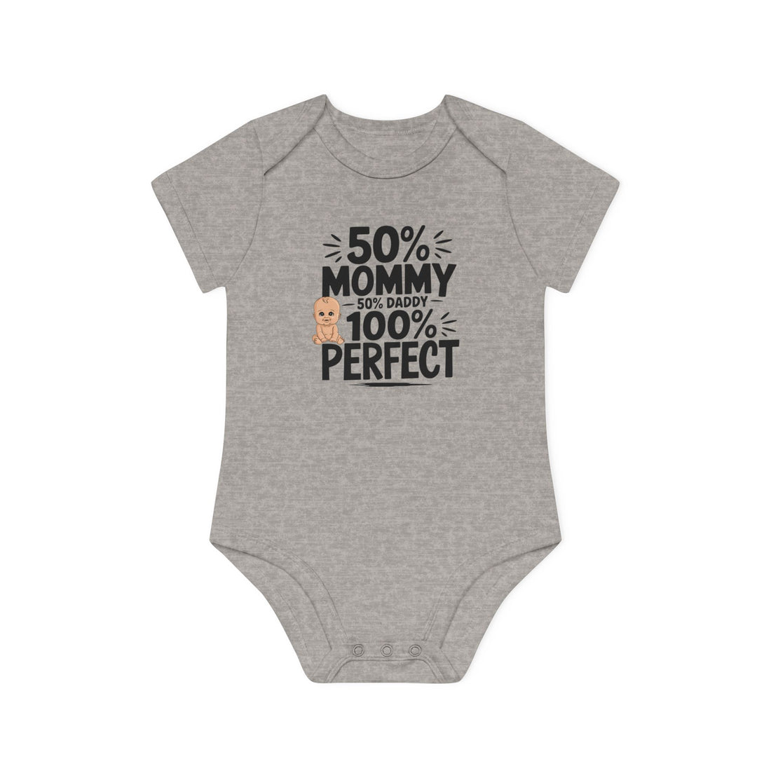 "50% mommy 50% daddy 100% perfect" Baby Organic Short Sleeve Bodysuit