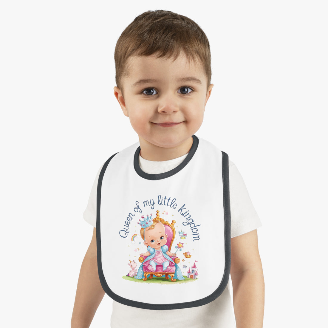 "Queen of my little kingdom" Baby Contrast Trim Jersey Bib