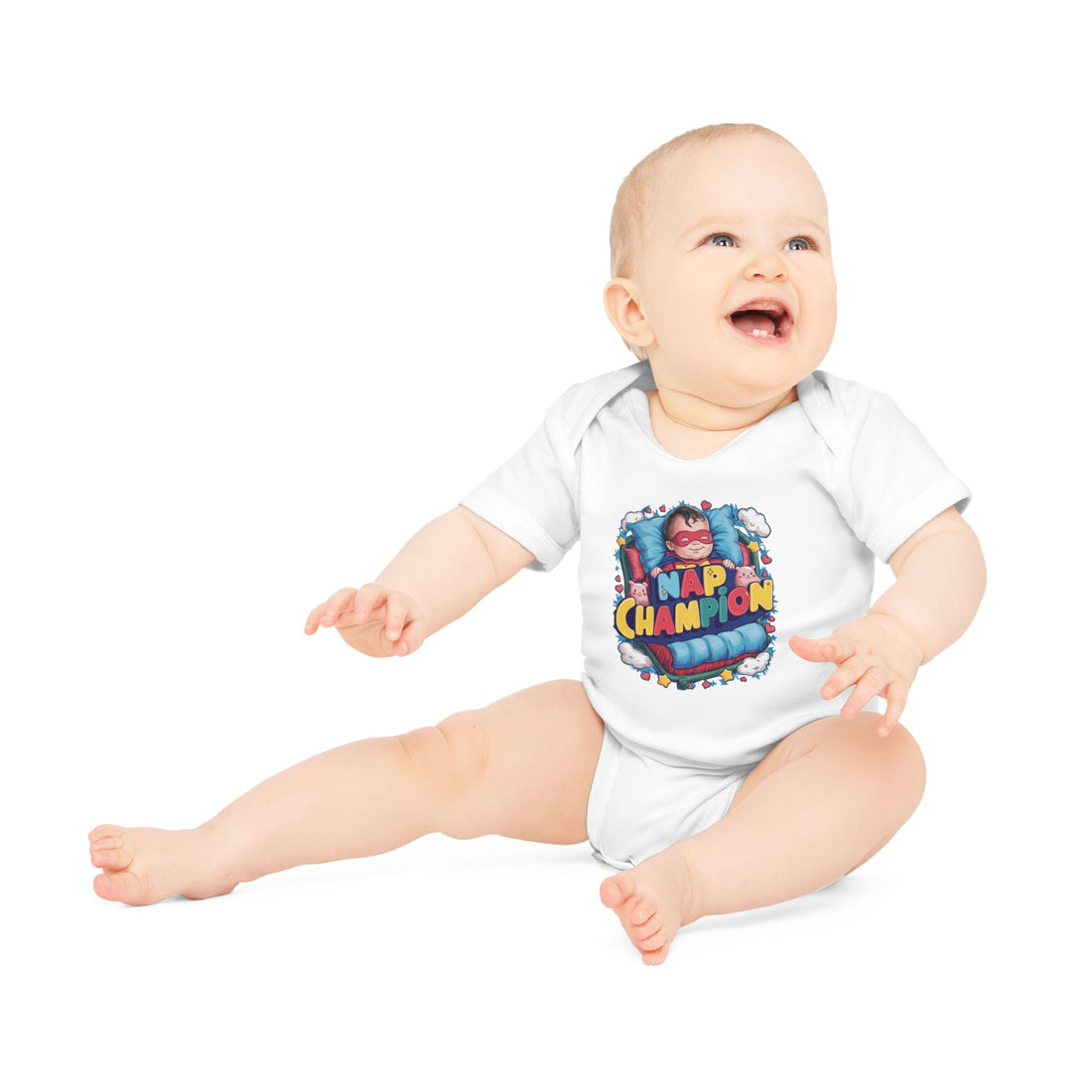 "Nap champion" Baby Organic Short Sleeve Bodysuit