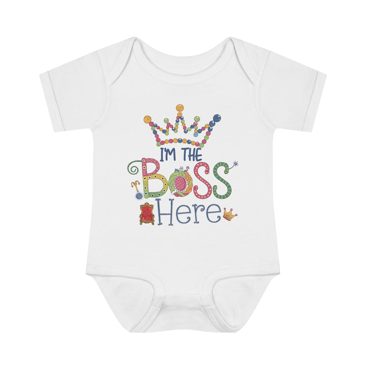 "I'm the boss here" Infant Baby Rib Bodysuit