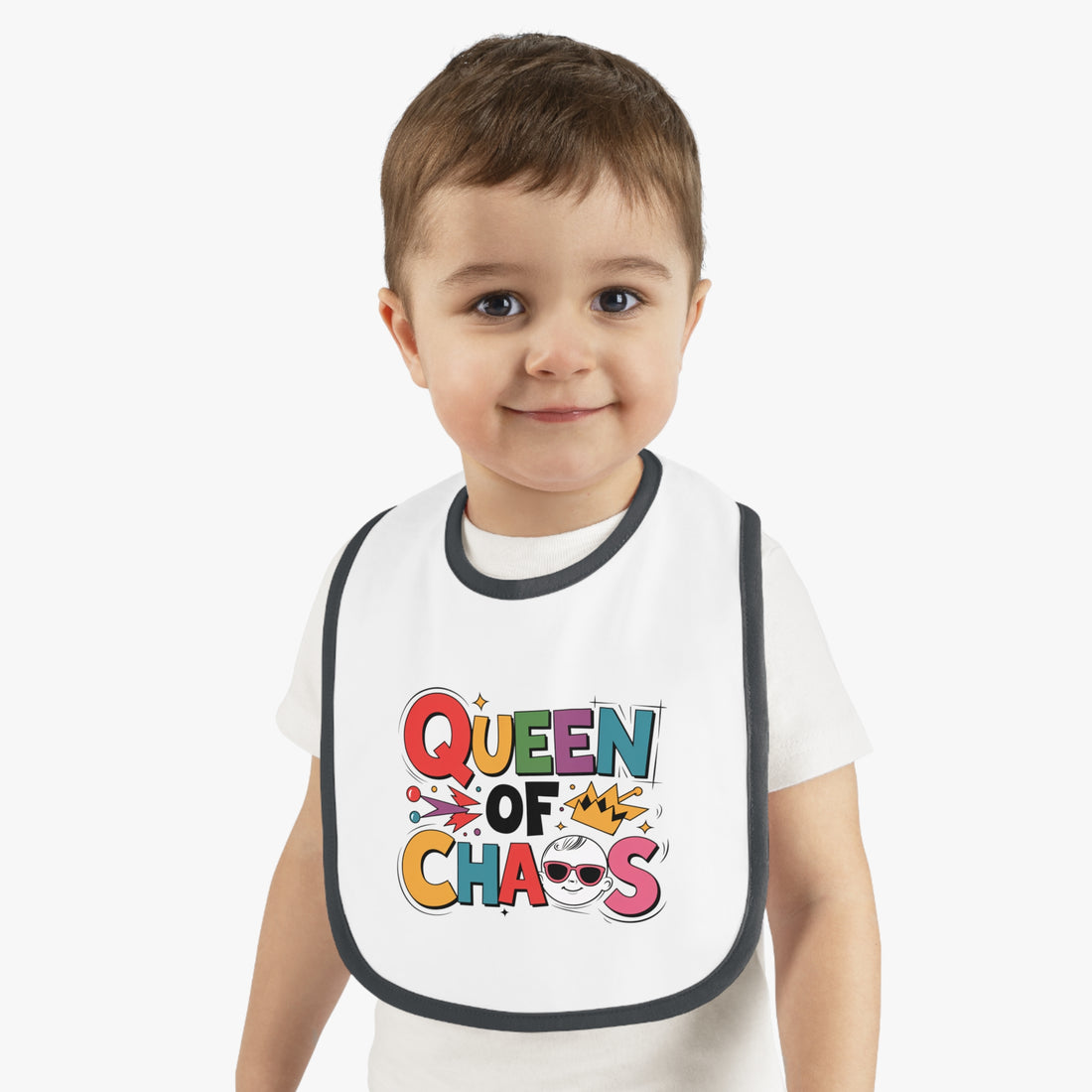 "Queen of chaos" Baby Contrast Trim Jersey Bib