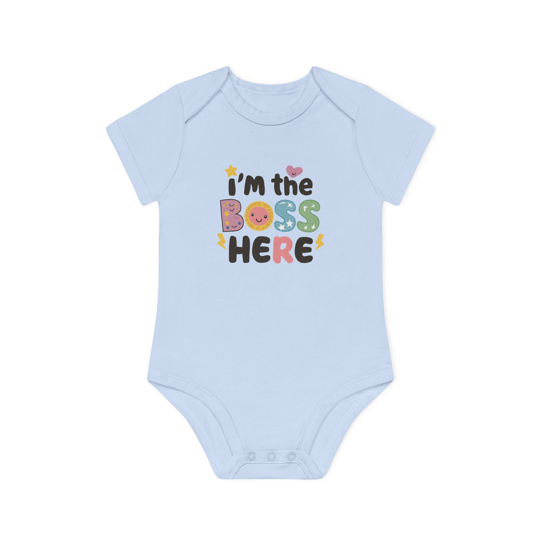 "I'm the boss here" Baby Organic Short Sleeve Bodysuit