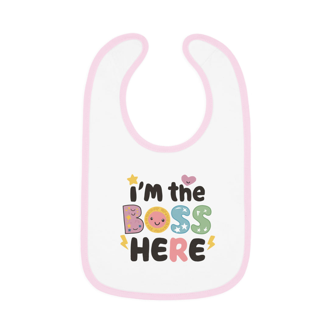 "I'm the boss here" Baby Contrast Trim Jersey Bib