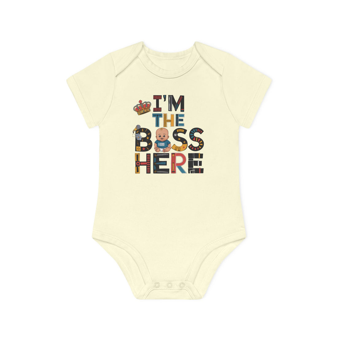 "I'm the boss here" Baby Organic Short Sleeve Bodysuit