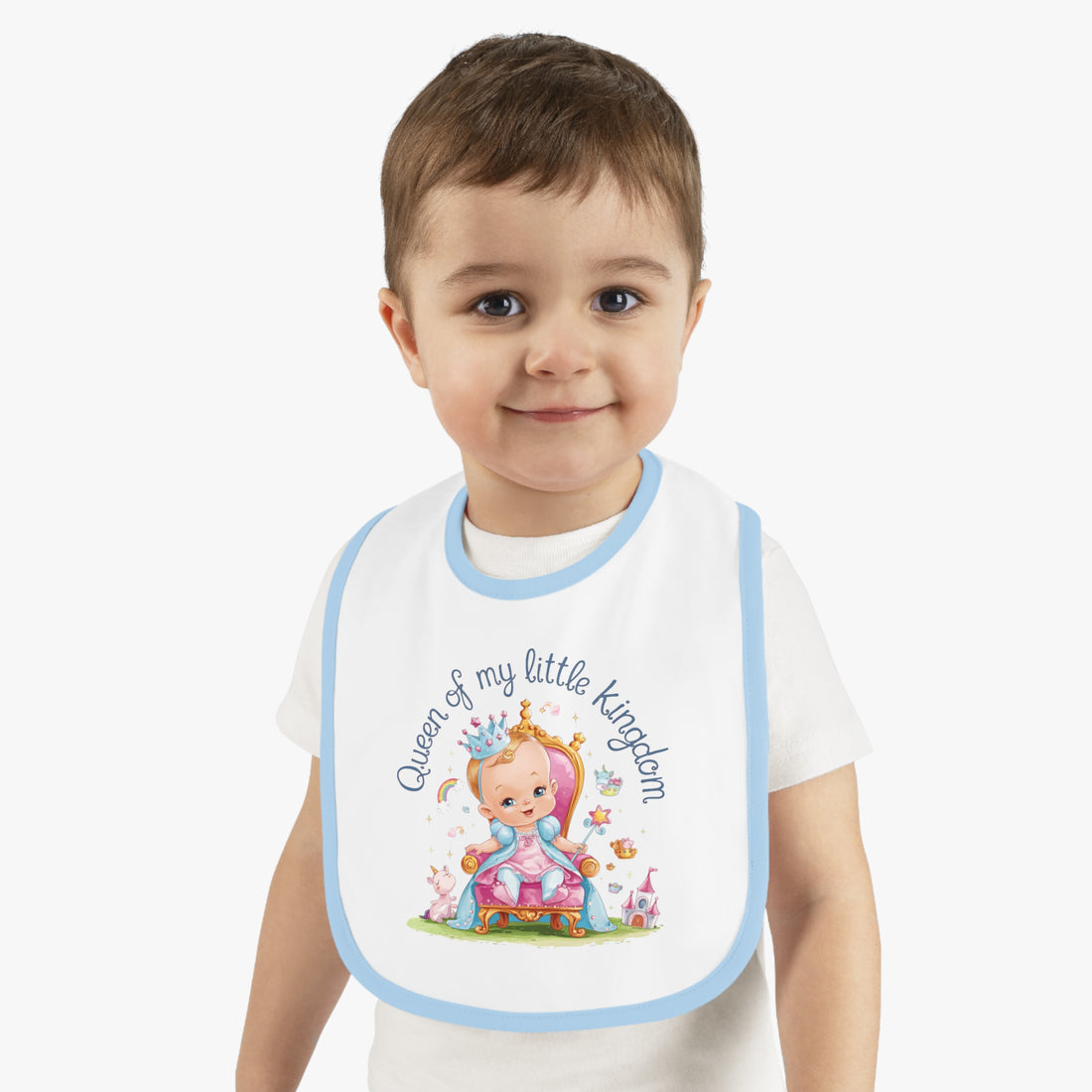 "Queen of my little kingdom" Baby Contrast Trim Jersey Bib