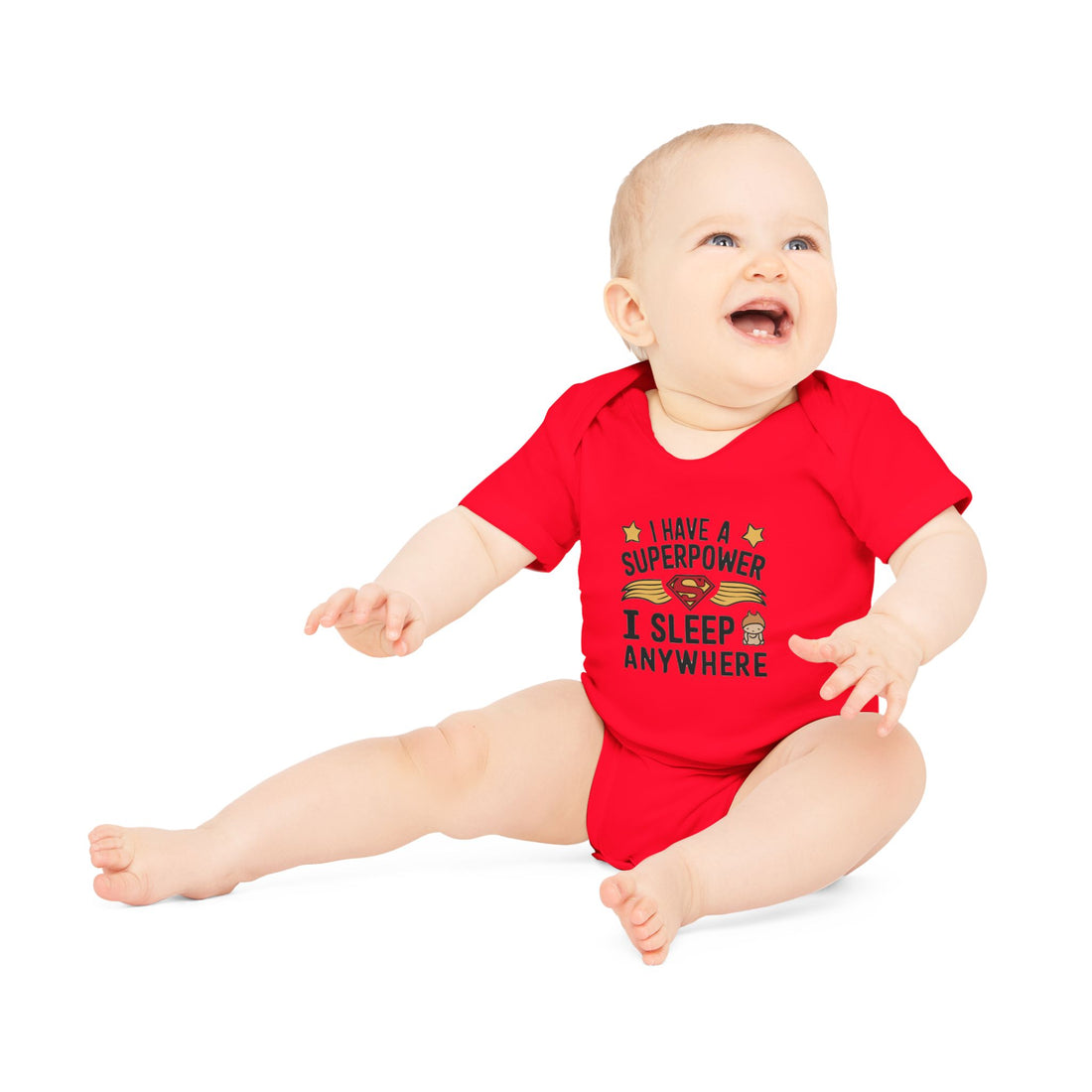 "I have a superpower I sleep anywhere" Baby Organic Short Sleeve Bodysuit