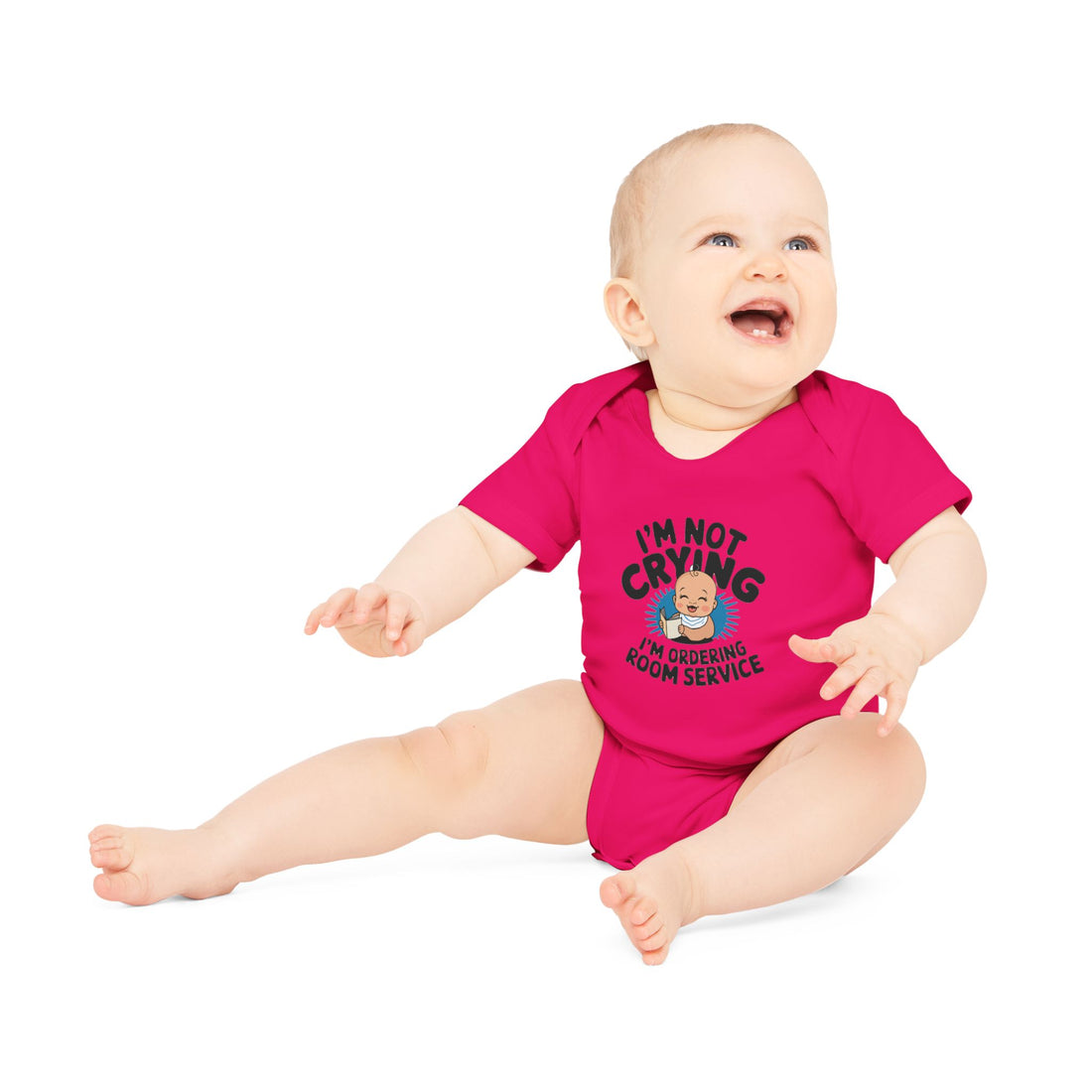 "I'm not crying I'm ordering room service" Baby Organic Short Sleeve Bodysuit