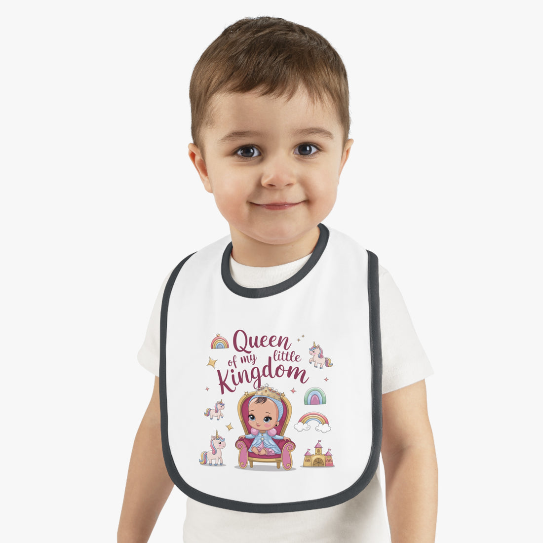 "Queen of my little kingdom" Baby Contrast Trim Jersey Bib