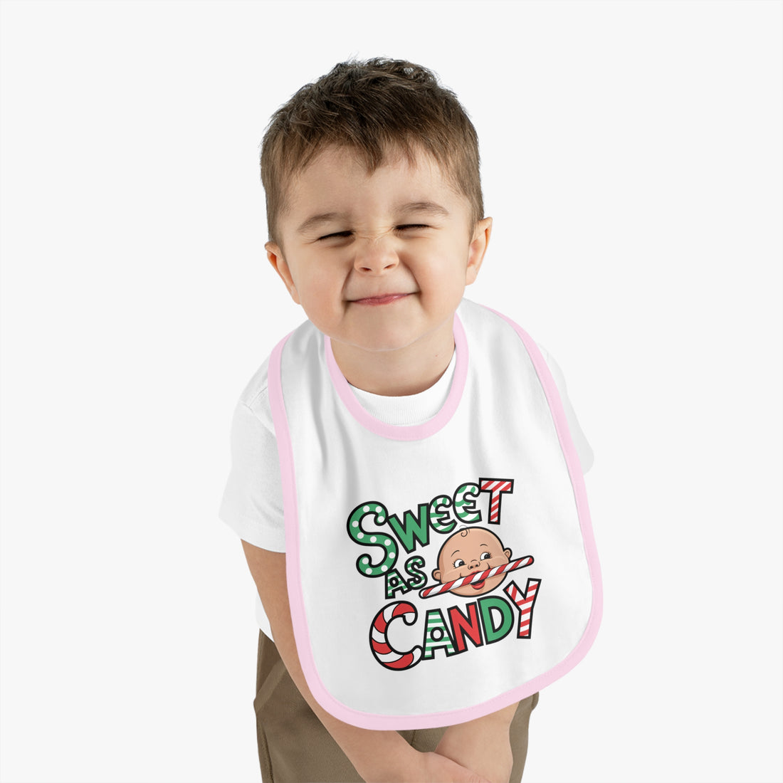 "Sweet as candy" Baby Contrast Trim Jersey Bib