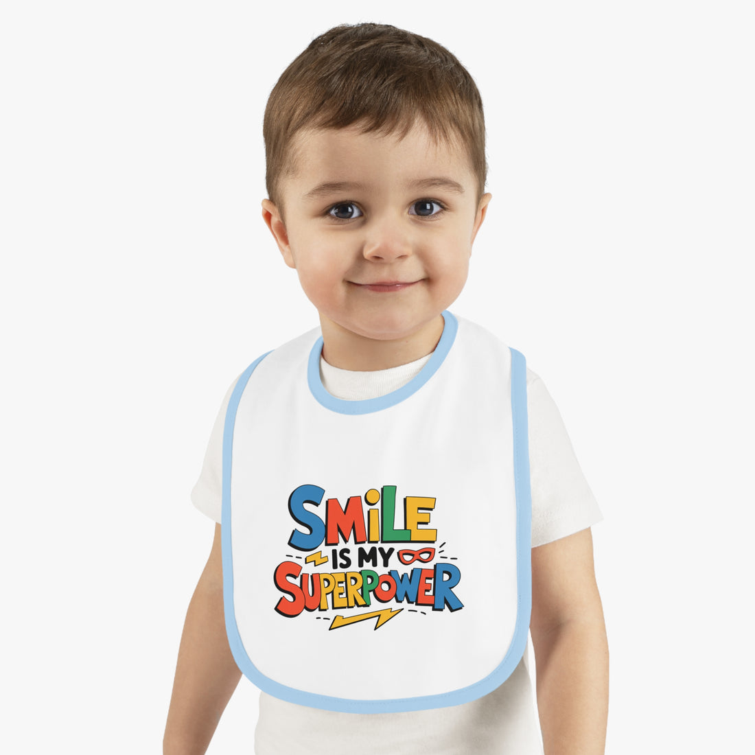 "Smile is my superpower" Baby Contrast Trim Jersey Bib