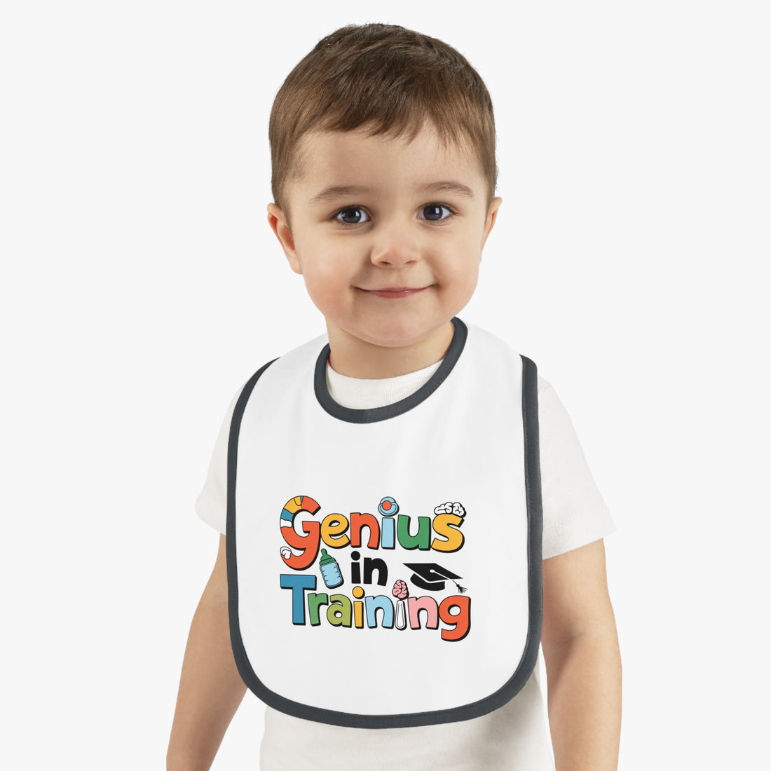 "Genius in training" Baby Contrast Trim Jersey Bib