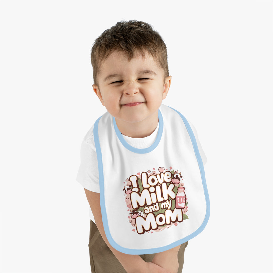 "I love milk and my mom" Baby Contrast Trim Jersey Bib