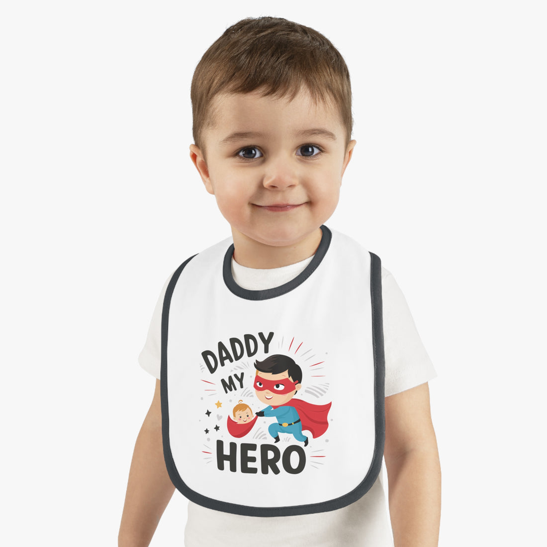 "Daddy is my hero" Baby Contrast Trim Jersey Bib