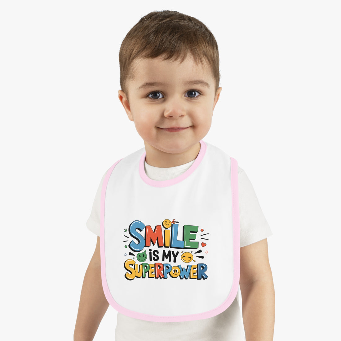 "Smile is my superpower" Baby Contrast Trim Jersey Bib