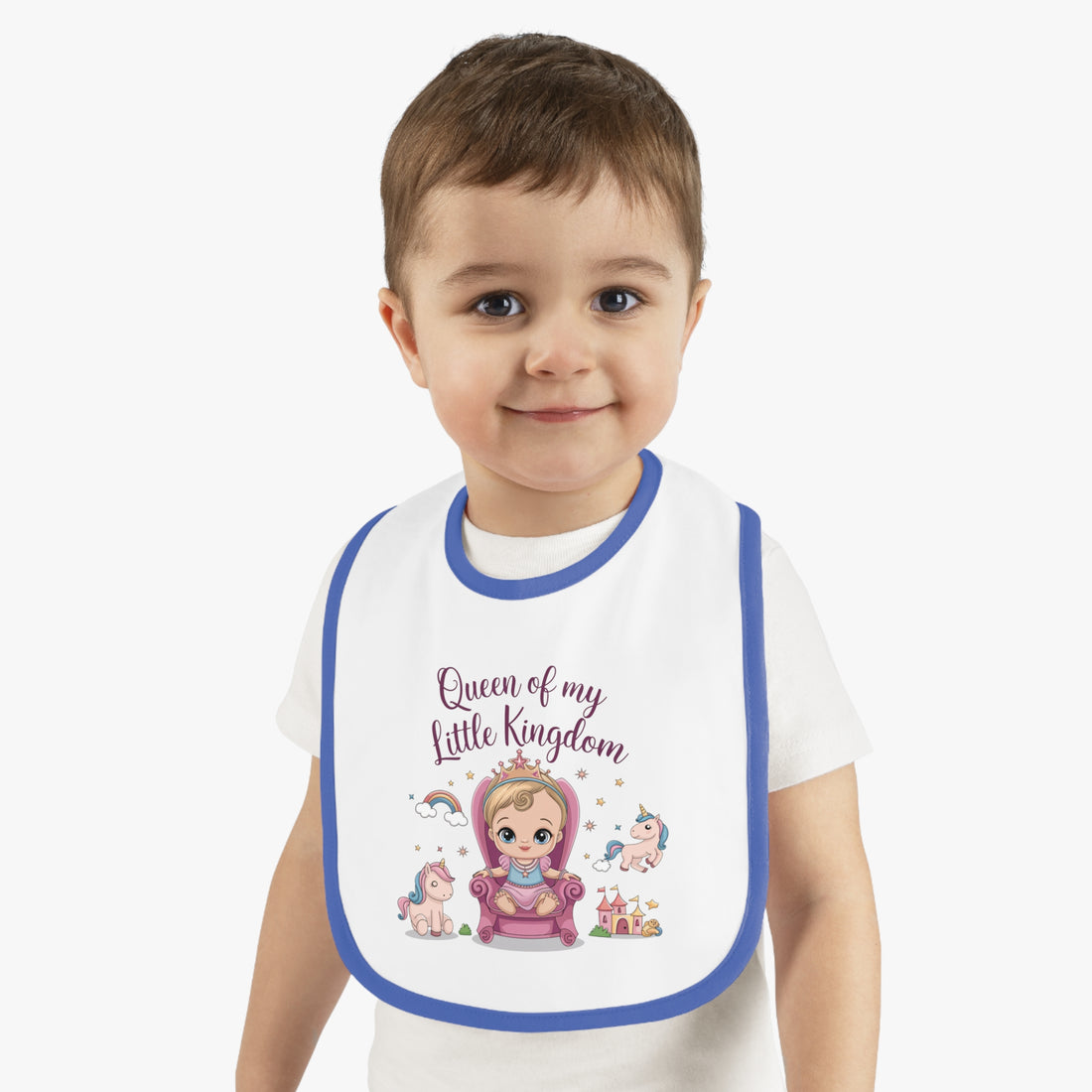 "Queen of my little kingdom" Baby Contrast Trim Jersey Bib