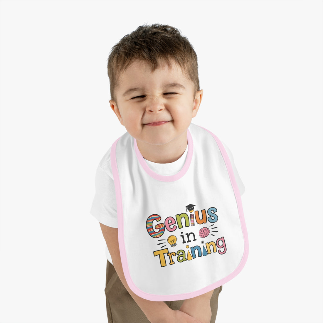 "Genius in training" Baby Contrast Trim Jersey Bib