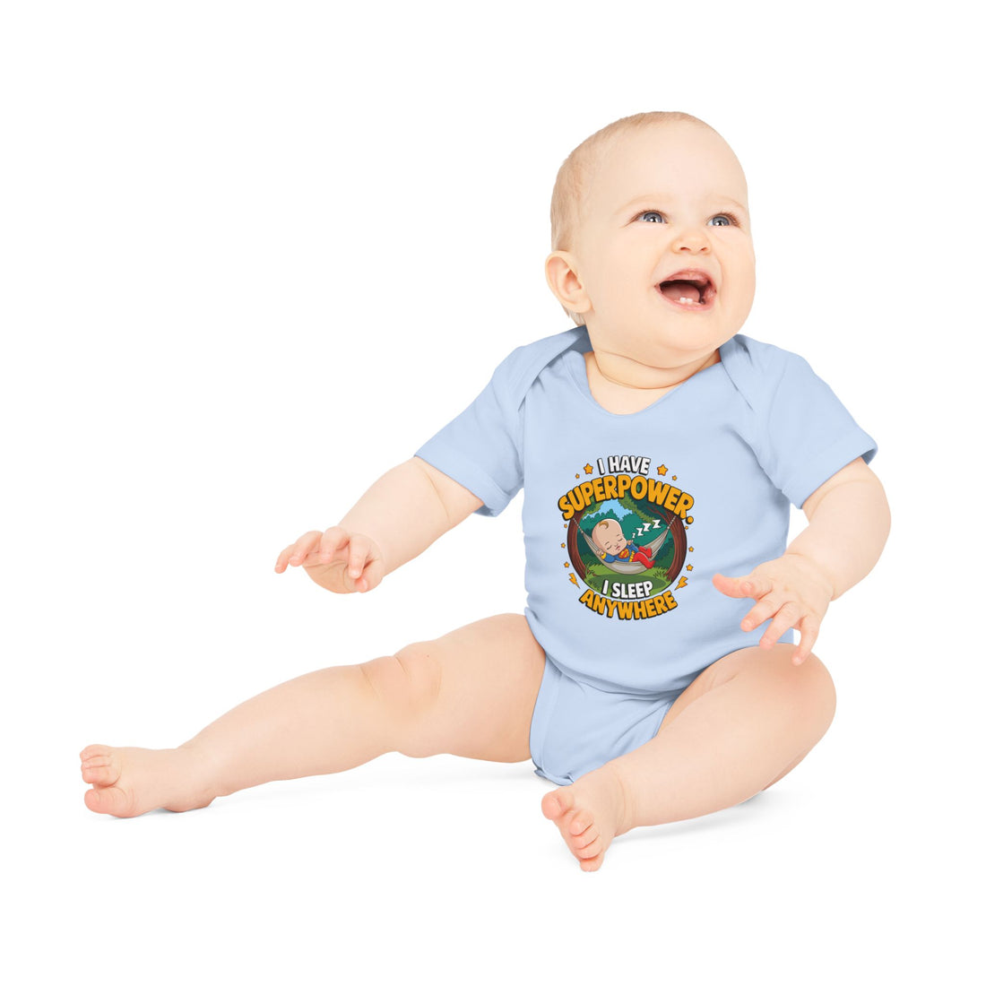 "I have superpower I sleep anywhere" Baby Organic Short Sleeve Bodysuit