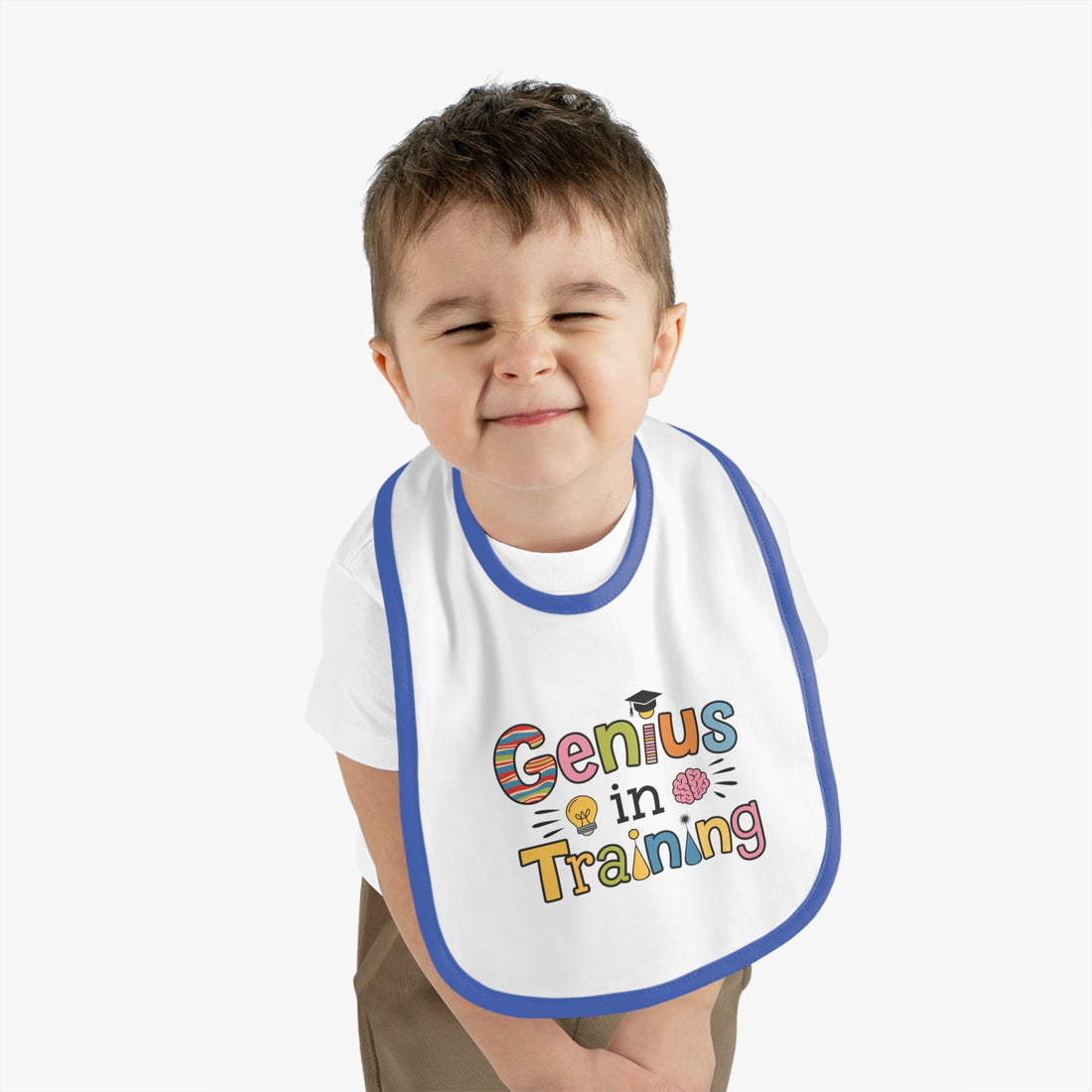 "Genius in training" Baby Contrast Trim Jersey Bib