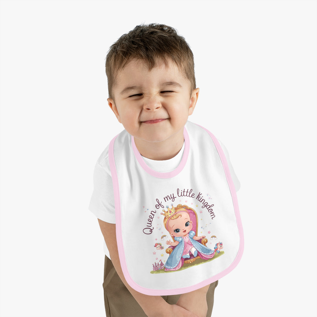 "Queen of my little kingdom" Baby Contrast Trim Jersey Bib