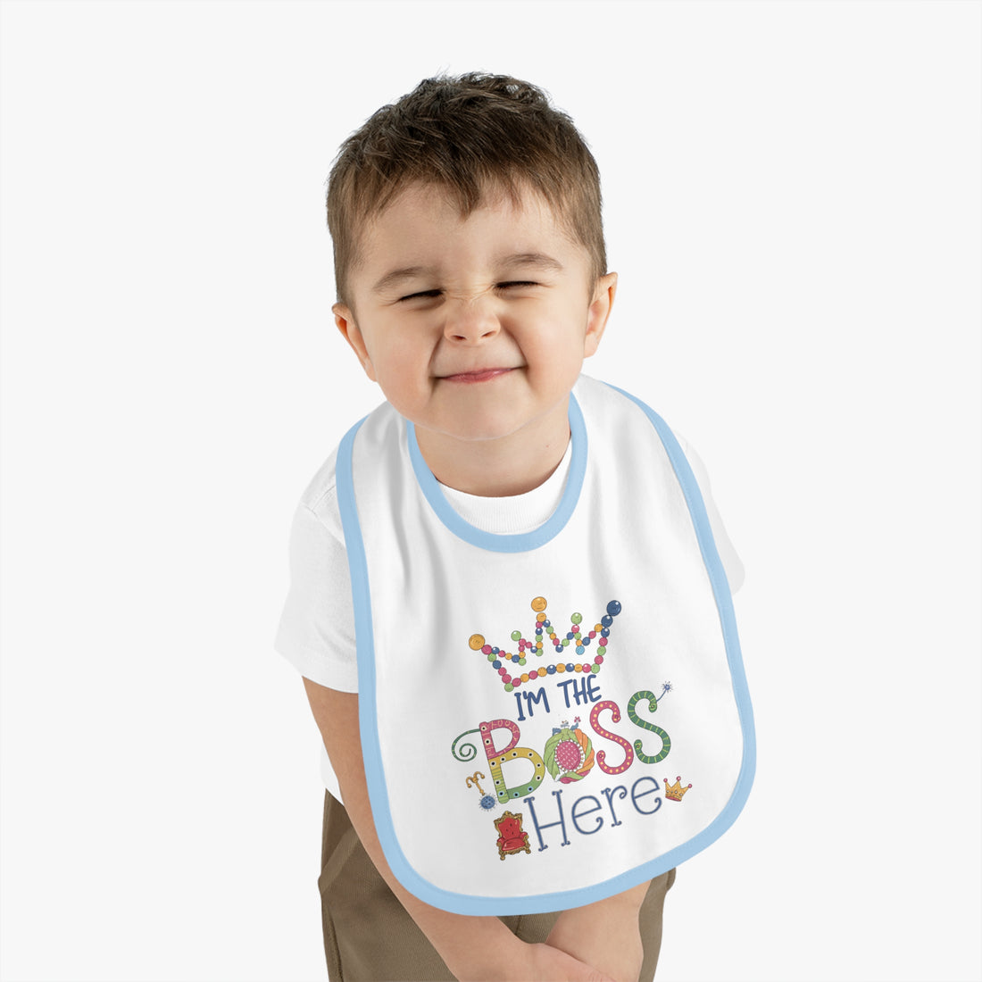 "I'm the boss here" Baby Contrast Trim Jersey Bib