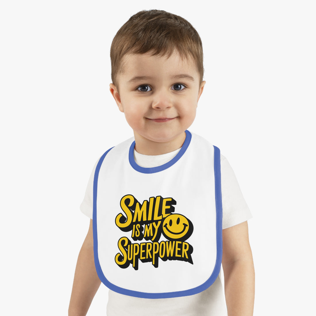 "Smile is my superpower" Baby Contrast Trim Jersey Bib