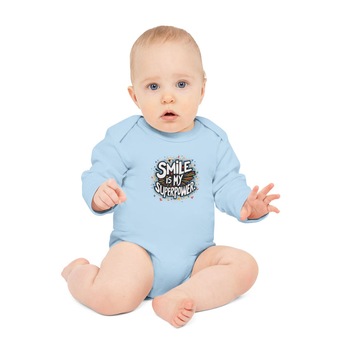 "Smile is my superpower" Baby Long-Sleeve Organic Bodysuit