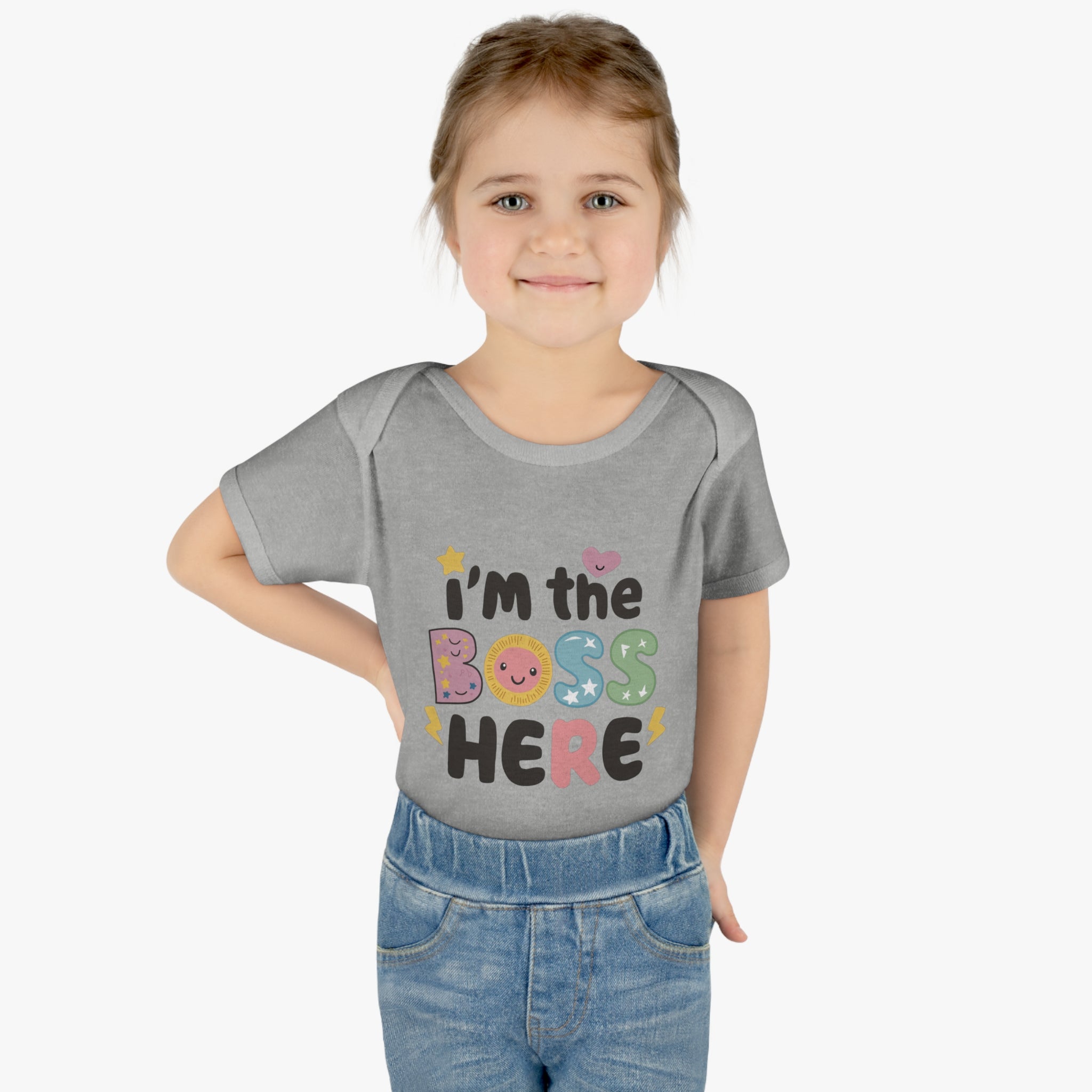 "I'm the boss here" Infant Baby Rib Bodysuit