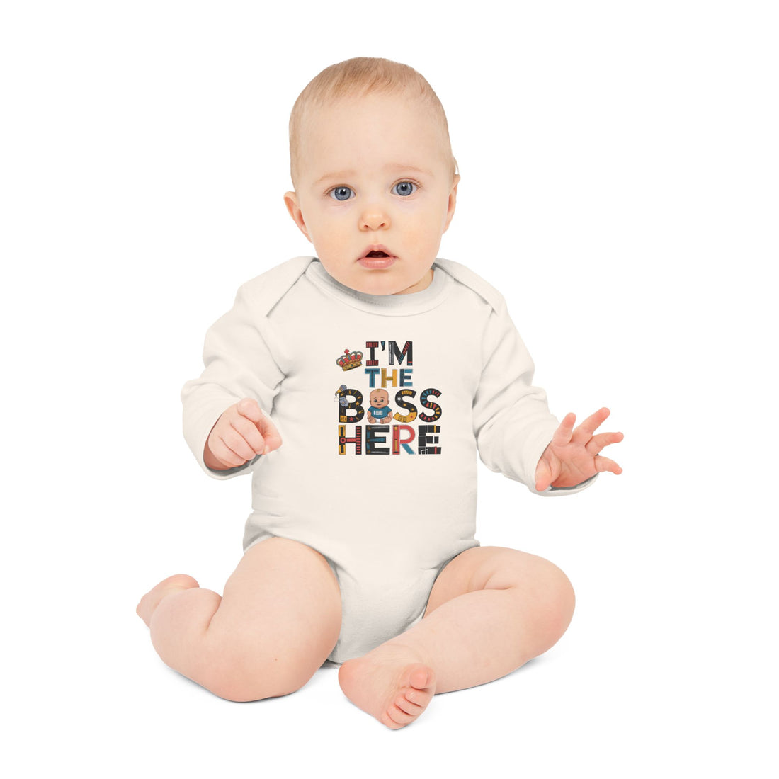 "I'm the boss here" Baby Long-Sleeve Organic Bodysuit