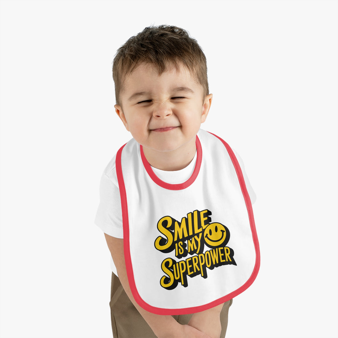 "Smile is my superpower" Baby Contrast Trim Jersey Bib