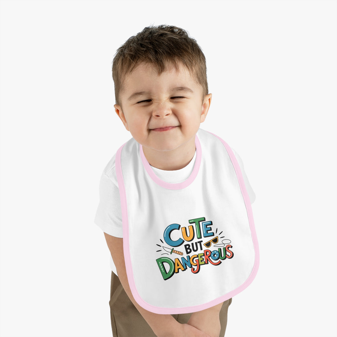 "Cute but dangerous" Baby Contrast Trim Jersey Bib