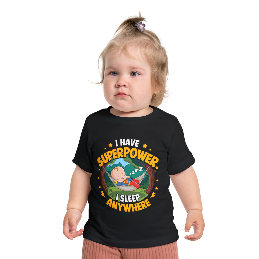 "I have superpower I sleep anywhere" Baby Short Sleeve T-Shirt