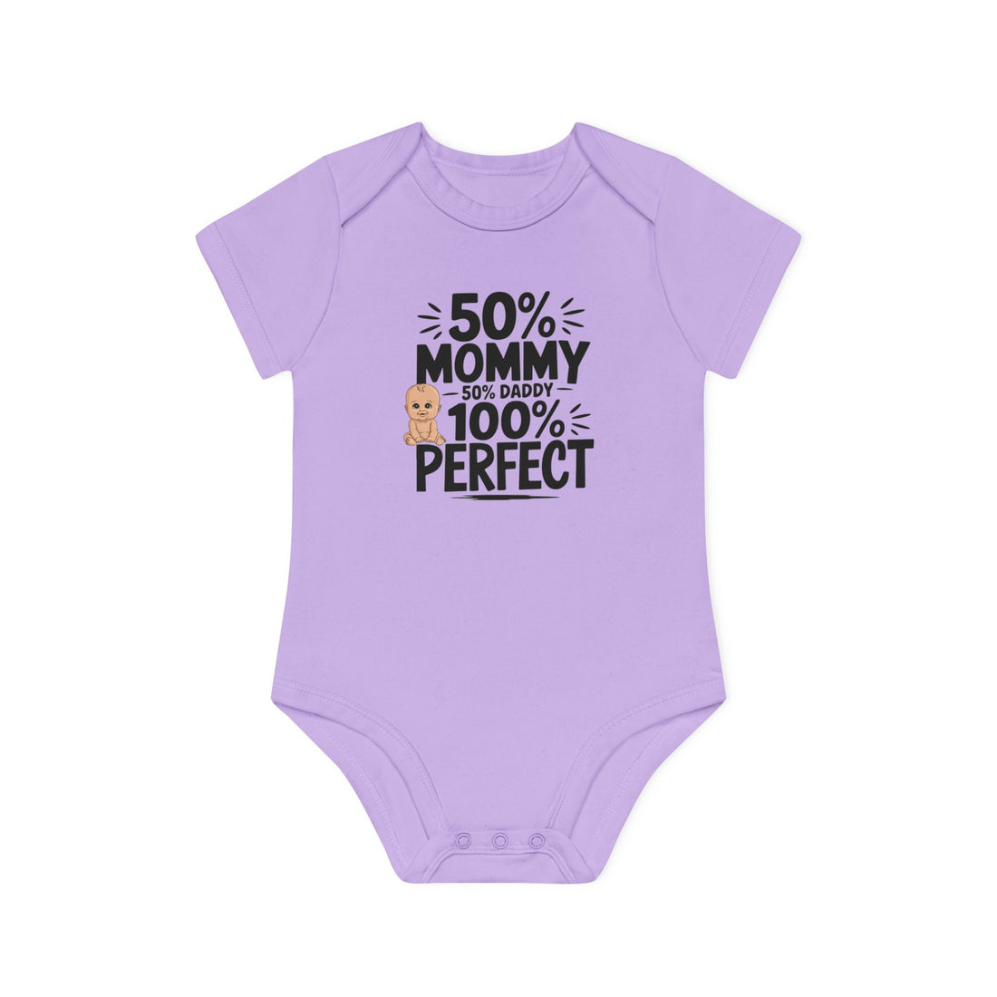 "50% mommy 50% daddy 100% perfect" Baby Organic Short Sleeve Bodysuit