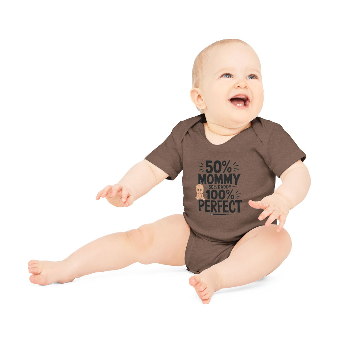 "50% mommy 50% daddy 100% perfect" Baby Organic Short Sleeve Bodysuit