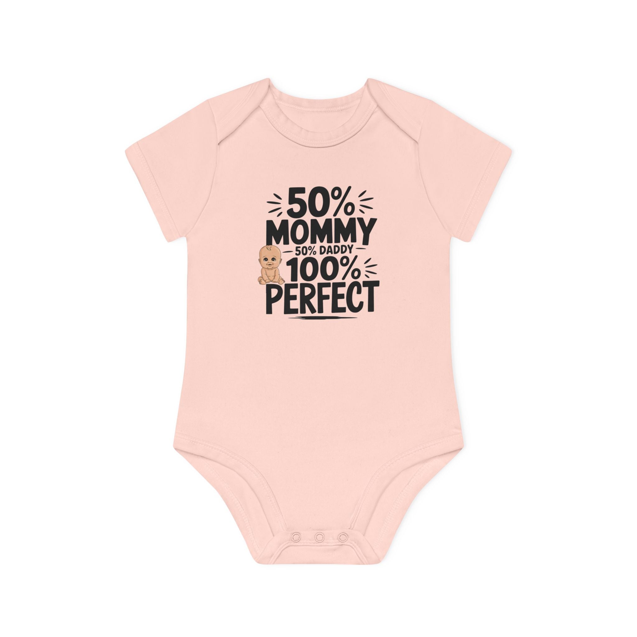 "50% mommy 50% daddy 100% perfect" Baby Organic Short Sleeve Bodysuit