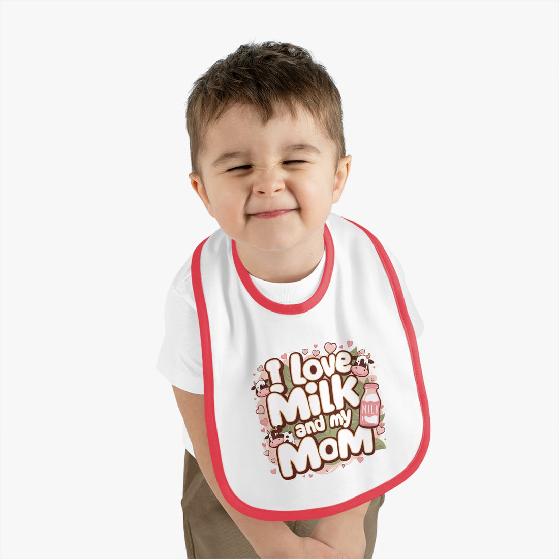 "I love milk and my mom" Baby Contrast Trim Jersey Bib