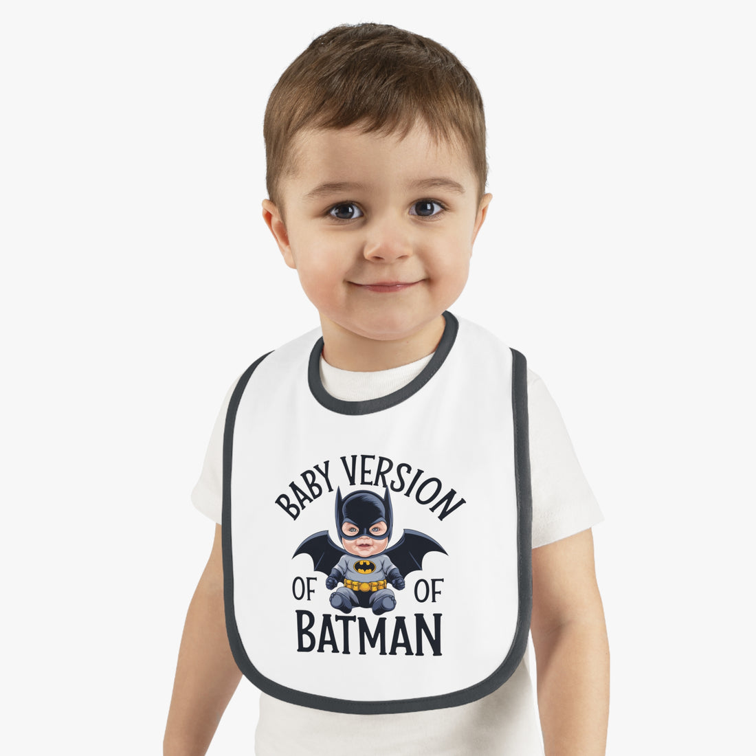 "Baby version of batman" Baby Contrast Trim Jersey Bib