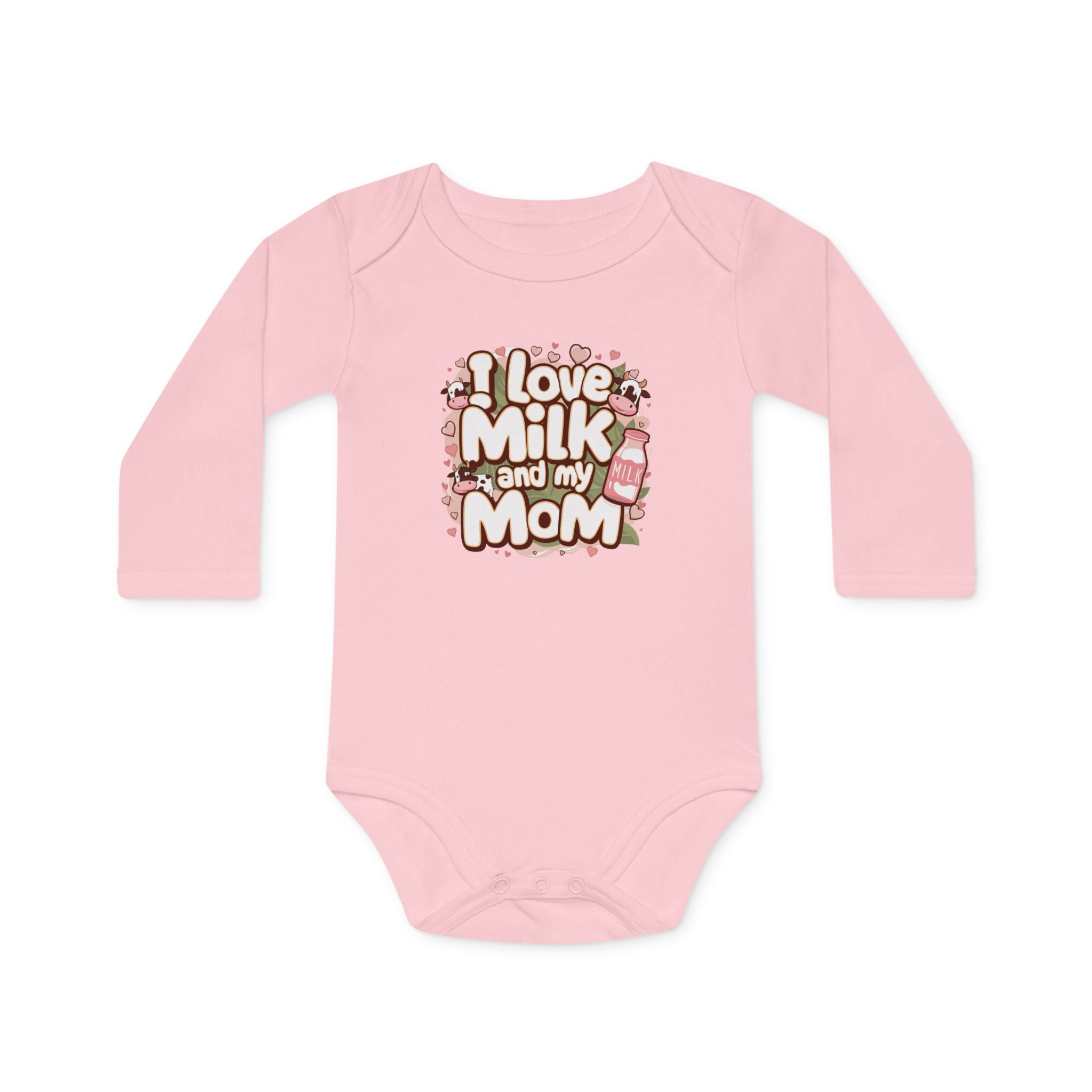 "I love milk and my mom" Baby Long-Sleeve Organic Bodysuit