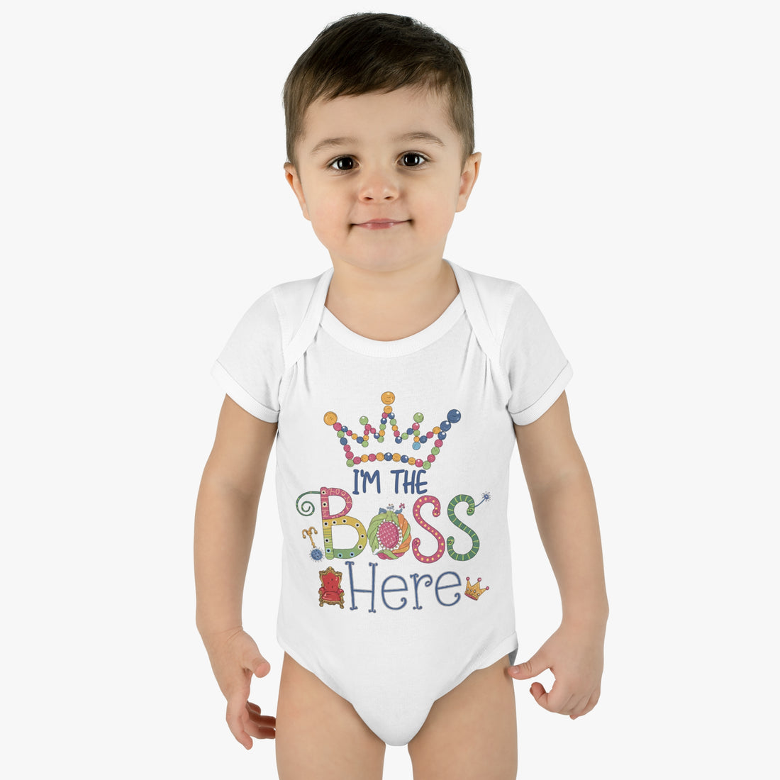 "I'm the boss here" Infant Baby Rib Bodysuit